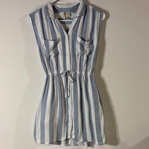 Japna Blue & White Striped Sleeveless Shirt Dress w/ Pockets